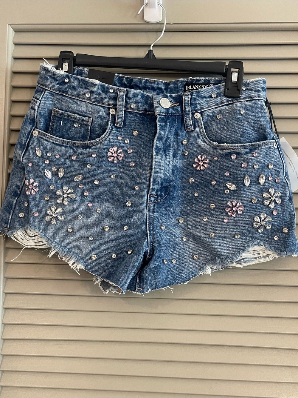 Blank NYC Distressed Rhinestone Embellished Denim Shorts